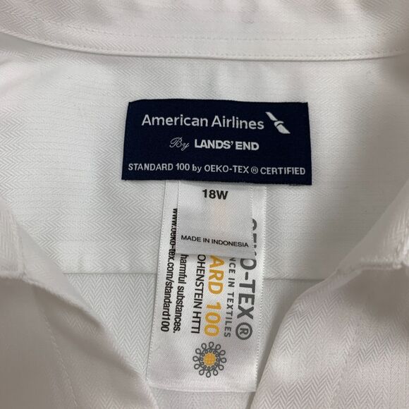 American Airlines Lands End Button Shirt Plus 18W White Herringbone Short Sleeve - Picture 8 of 12